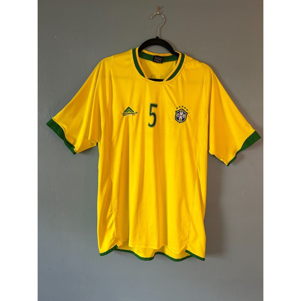 Squadra R. Carlos number 5 yellow Brazil short sleeve soccer shirt size x-large